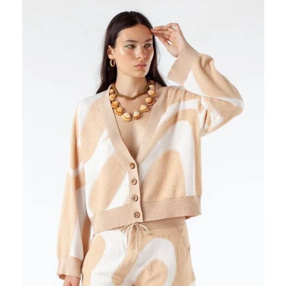 NWT Happy Sheep Tan & White Swirl Cardigan Size Medium $290 MSRP - Picture 1 of 7